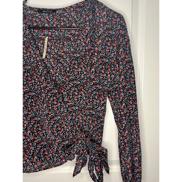 Madewell Floral Silk Long-Sleeve Wrap Top sz XS - Picture 3 of 6